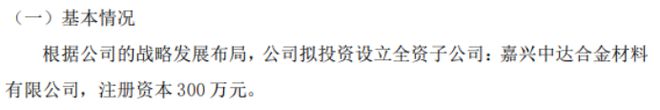 pp电子中达新材拟投资300万设立全资子公司嘉兴中达合金材料有限公司(图1)